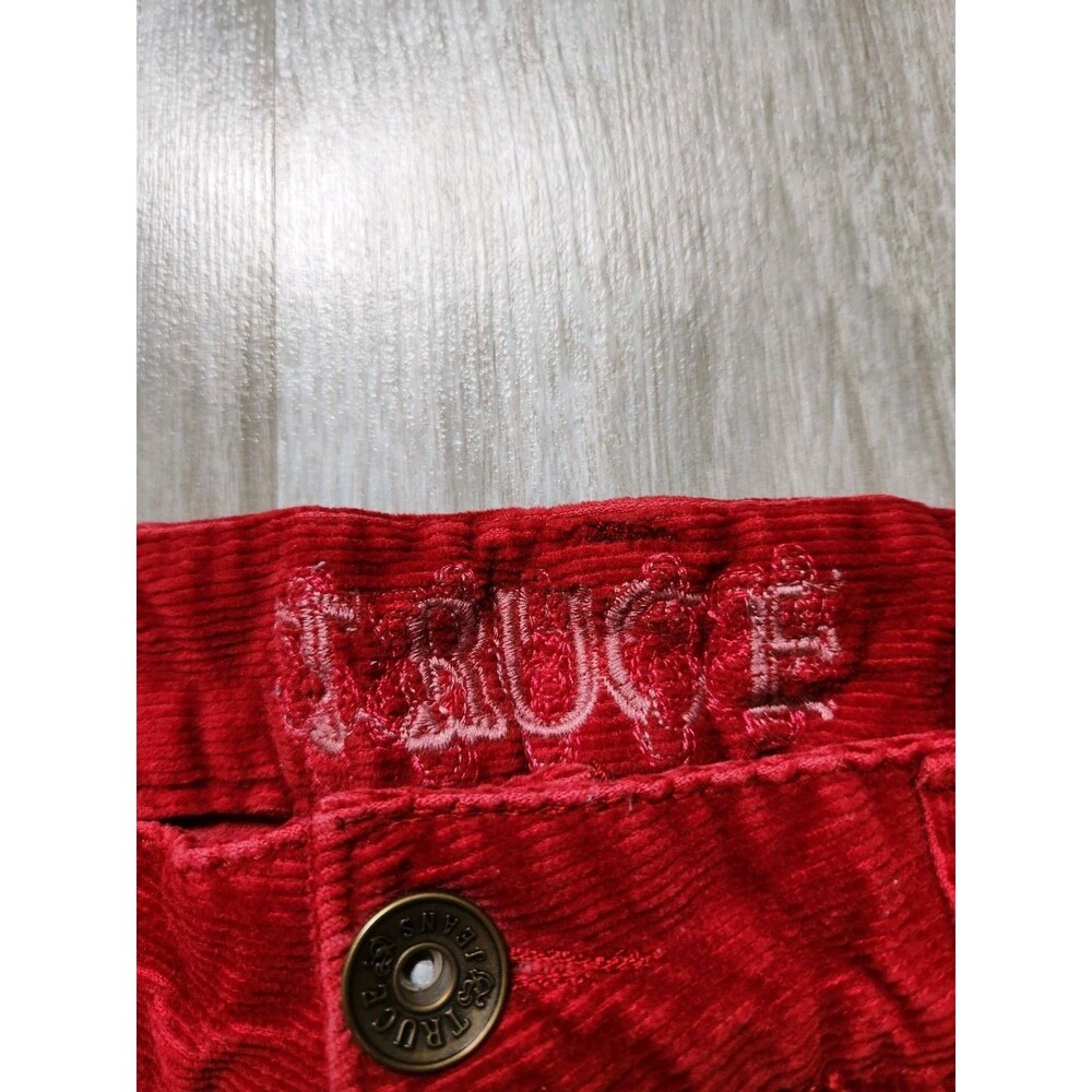 VTG Y2K Truce Red Corduroy Low Rise Shorts Distressed Zip Pocket Stretch S EUC - Picture 3 of 9